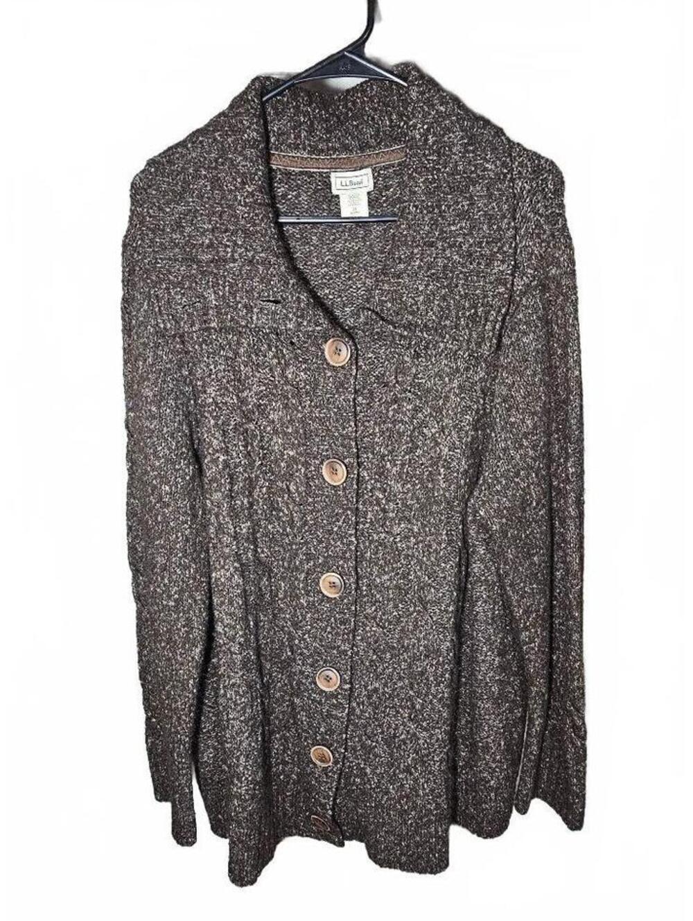 L.L.Bean Cozy Brown Wool Blend Cardigan Sweater 2X Button-Up